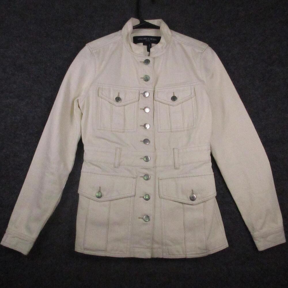 Veronica Beard Jeans Jacket Womens XS White Denim Military Button Front
